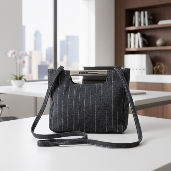 Guess Handbags - Guess Charcoal Pinstripe Shoulder Bag